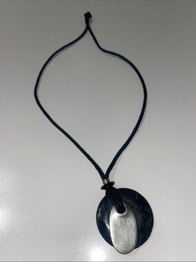Black Cord Necklace with Silver and Black Disc Pendant